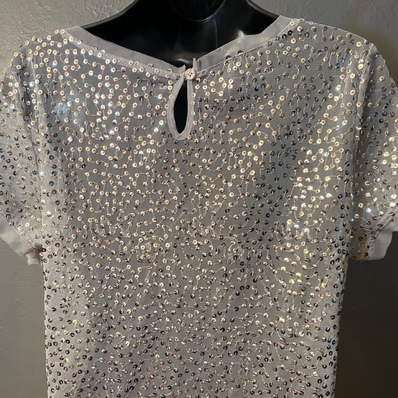 INC Semi sheer silver sequin short sleeve top - Picture 10 of 16